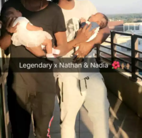 2face Idibia Visits Paul Okoye And Wife In US; Cuddles Their Newborn Twins (Photos)